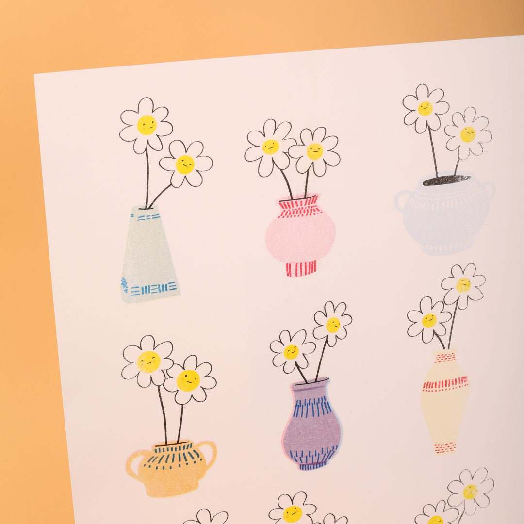 猫うさぎ - 花瓶の中のヒナギク 限定版 リソグラフ