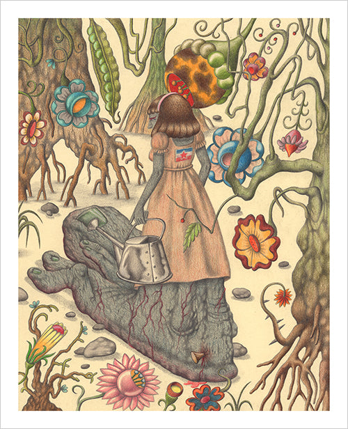 Davor Gromilovic - Girl With a Really Big Foot in Her Garden Print