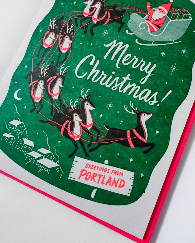 Portland Santa and Reindeer Holiday Card