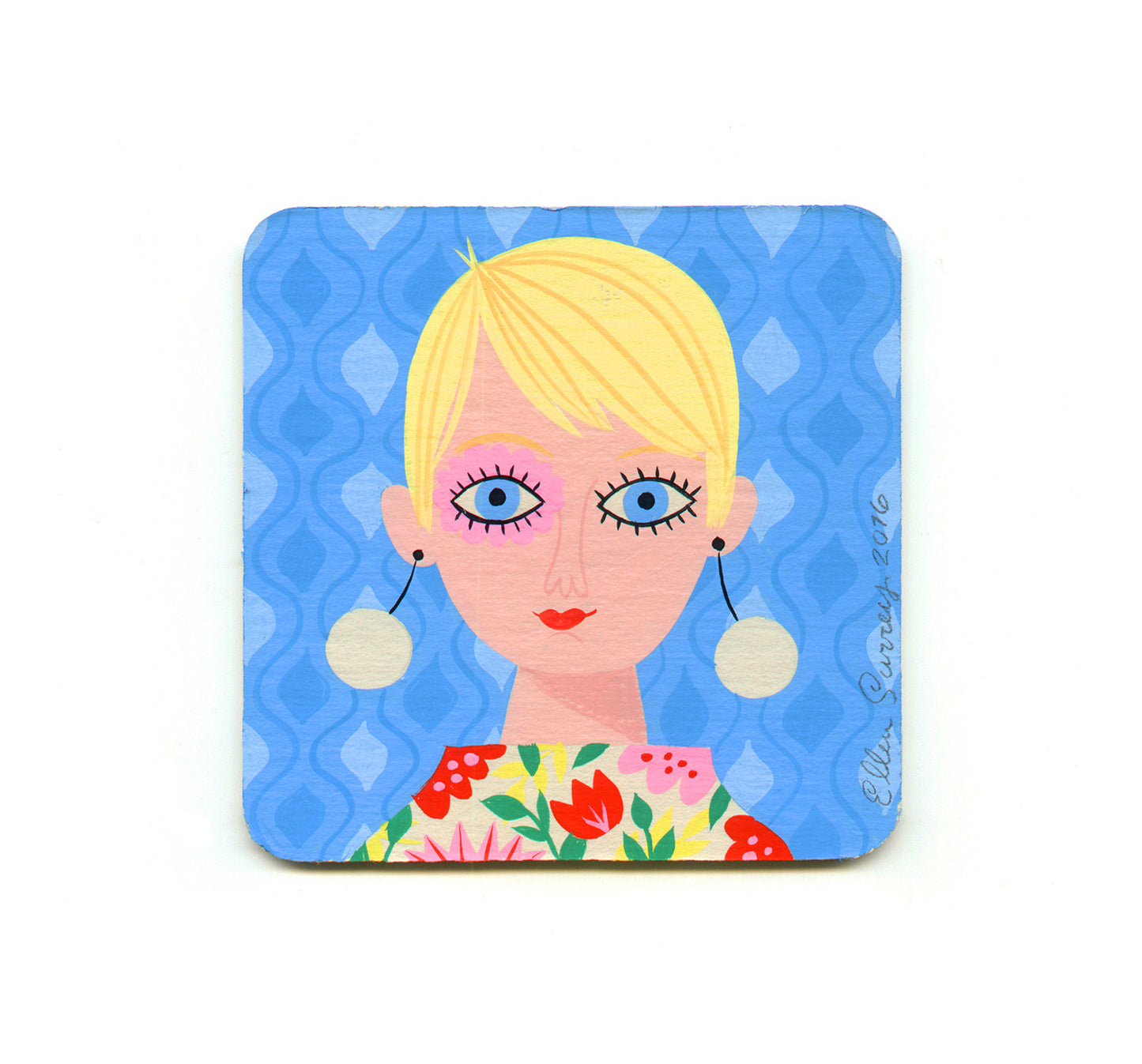 S1 Ellen Surrey - Blue Mod Girl Coaster