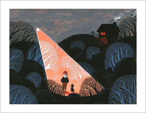 マット・シュー - スポットライトを浴びる老人と猫のプリント