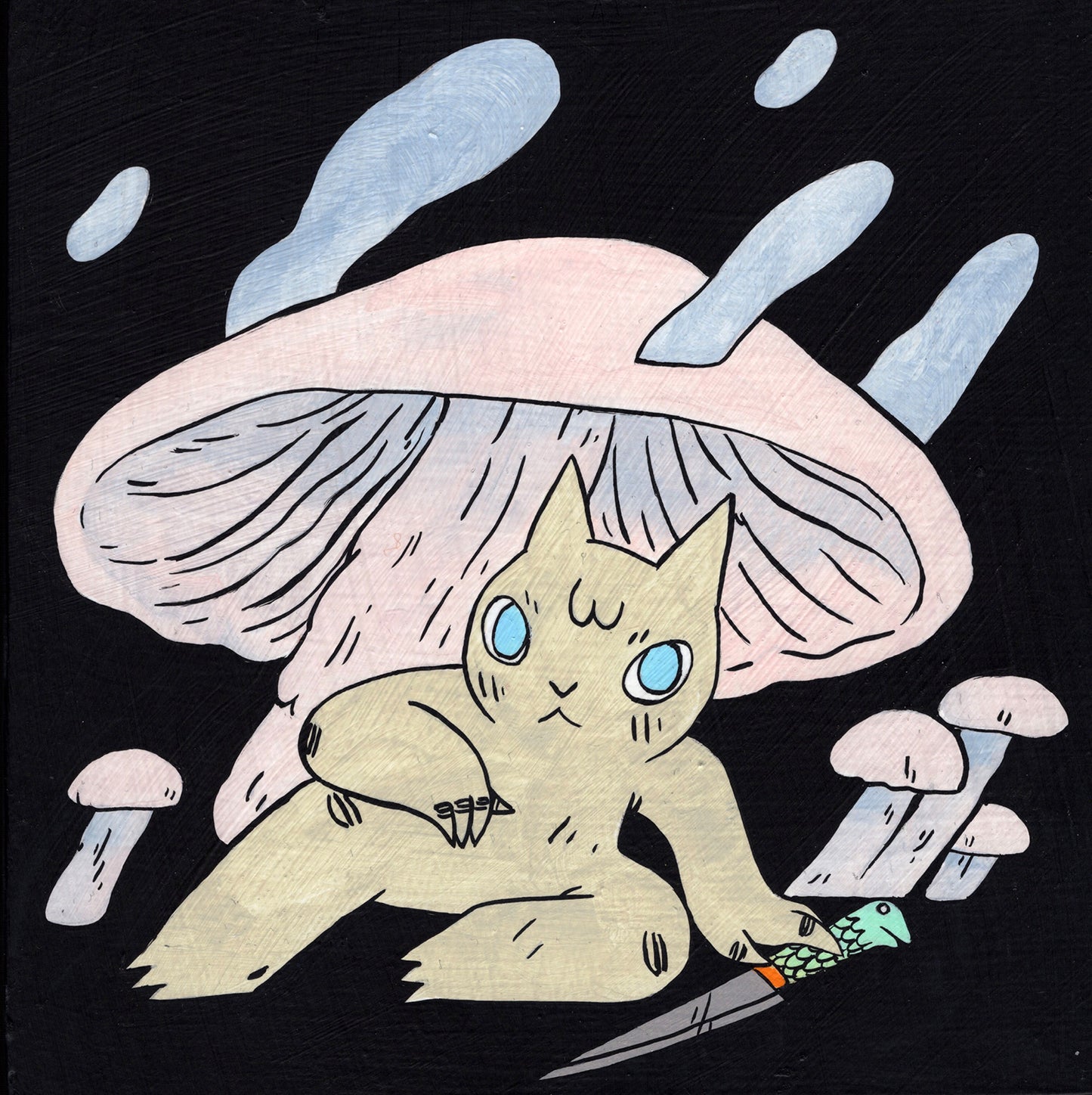 Deth P. Sun - Cat Sitting with Giant Mushroom