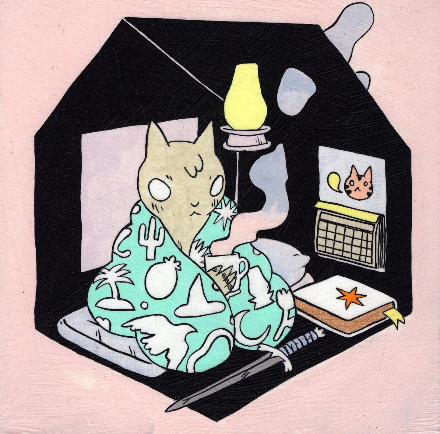Deth P. Sun - Cat with Coffee in Tent