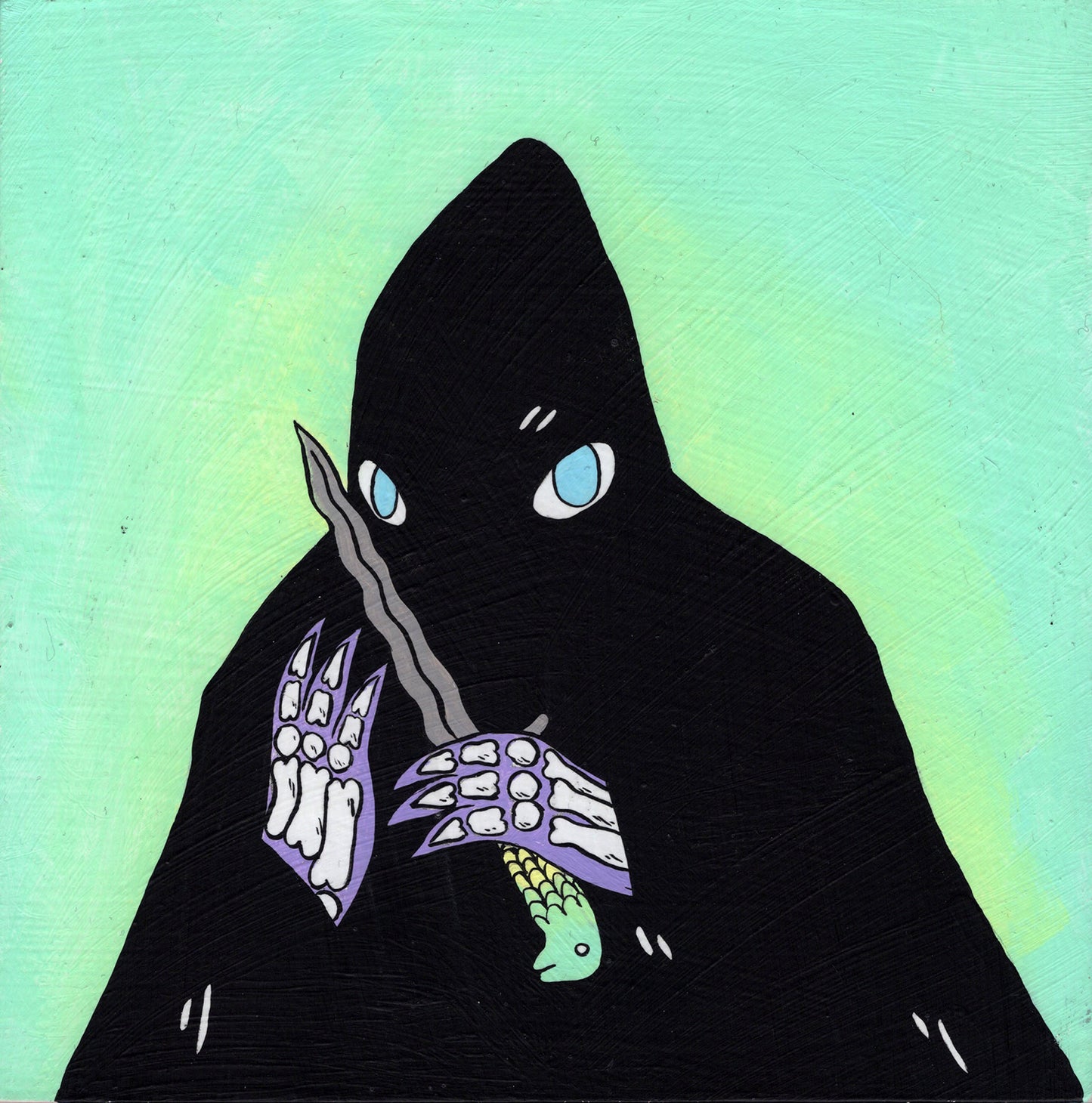 デス・P・サン - フードをかぶった短剣を持った人物