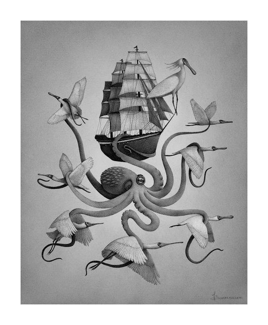 Juliet Schreckinger - The Sailing Spoonbills Print